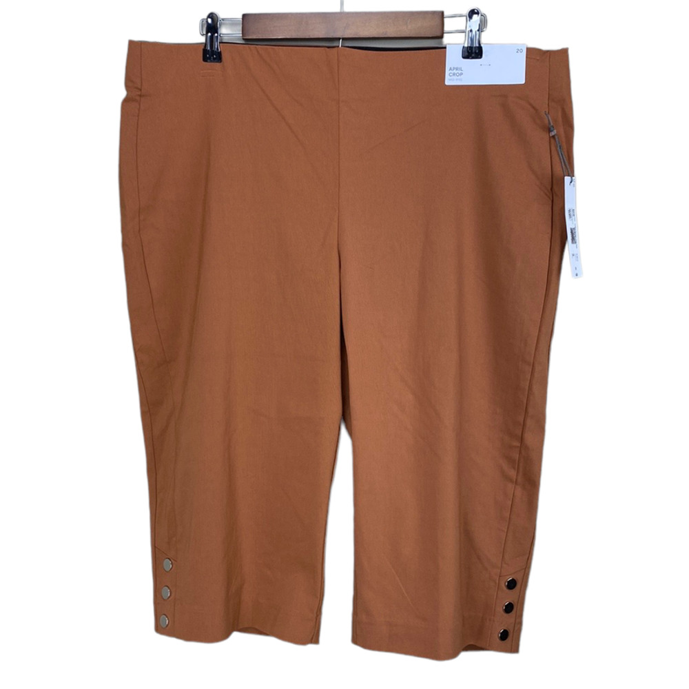 New Liz Claiborne Lori Women's Sierra Brown Flat Front April Cropped Pants Sz 20